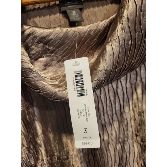 New Champagne Metallic Crinkle Boxy Relaxed Fit Cowl Neck Party Top Sz XL - Picture 5 of 9